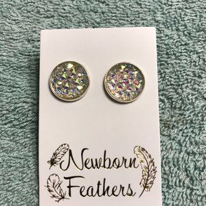Newborn Feathers Fairydust Geode Earrings